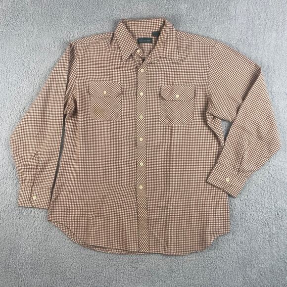 Hunter's Ridge Men's Large Brown Plaid Long Sleeve Button Up Shirt w/ Pockets - Picture 1 of 16